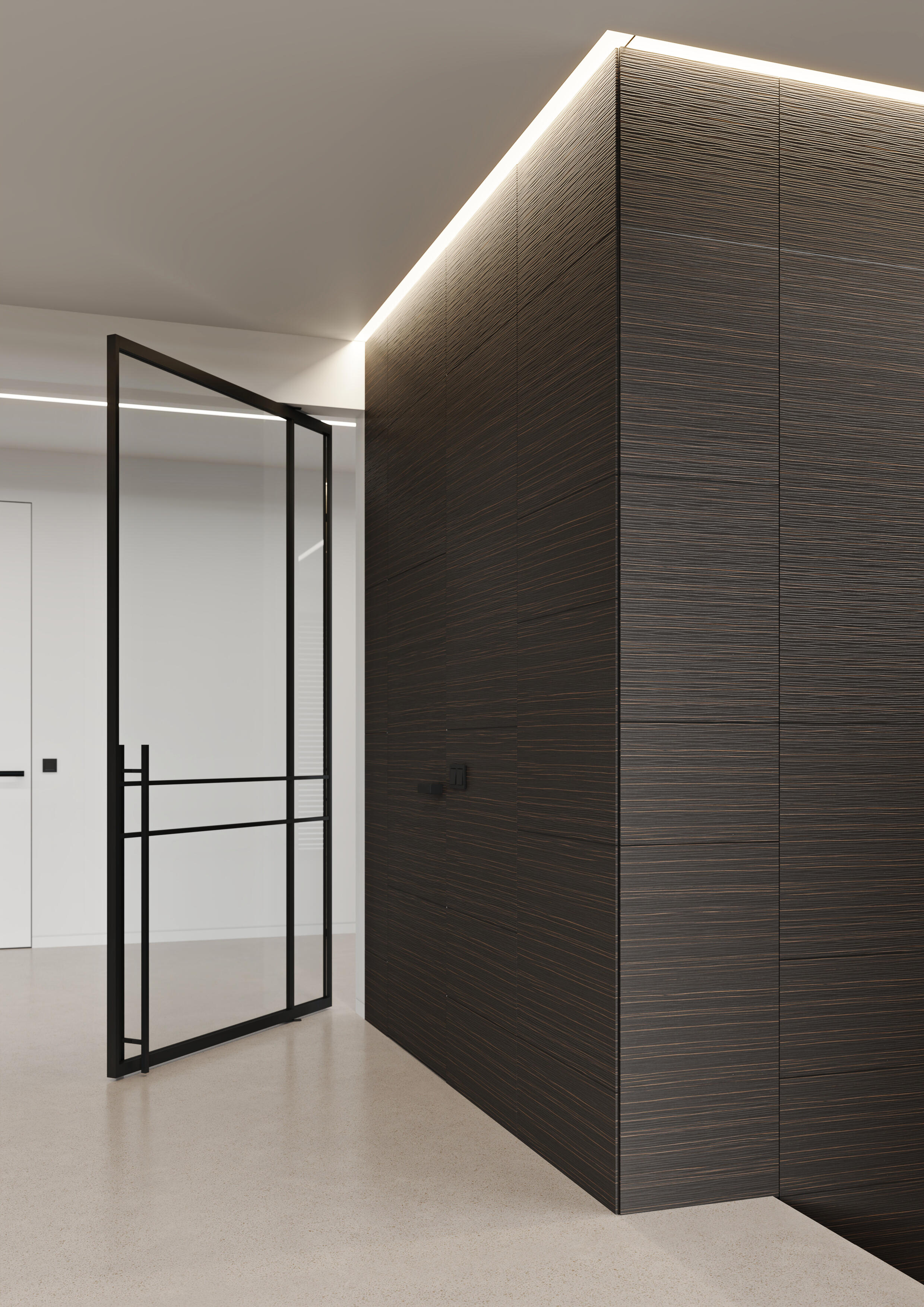 Opláštění dveří Master a obkladu Efekta reliéfní dýhou Latho