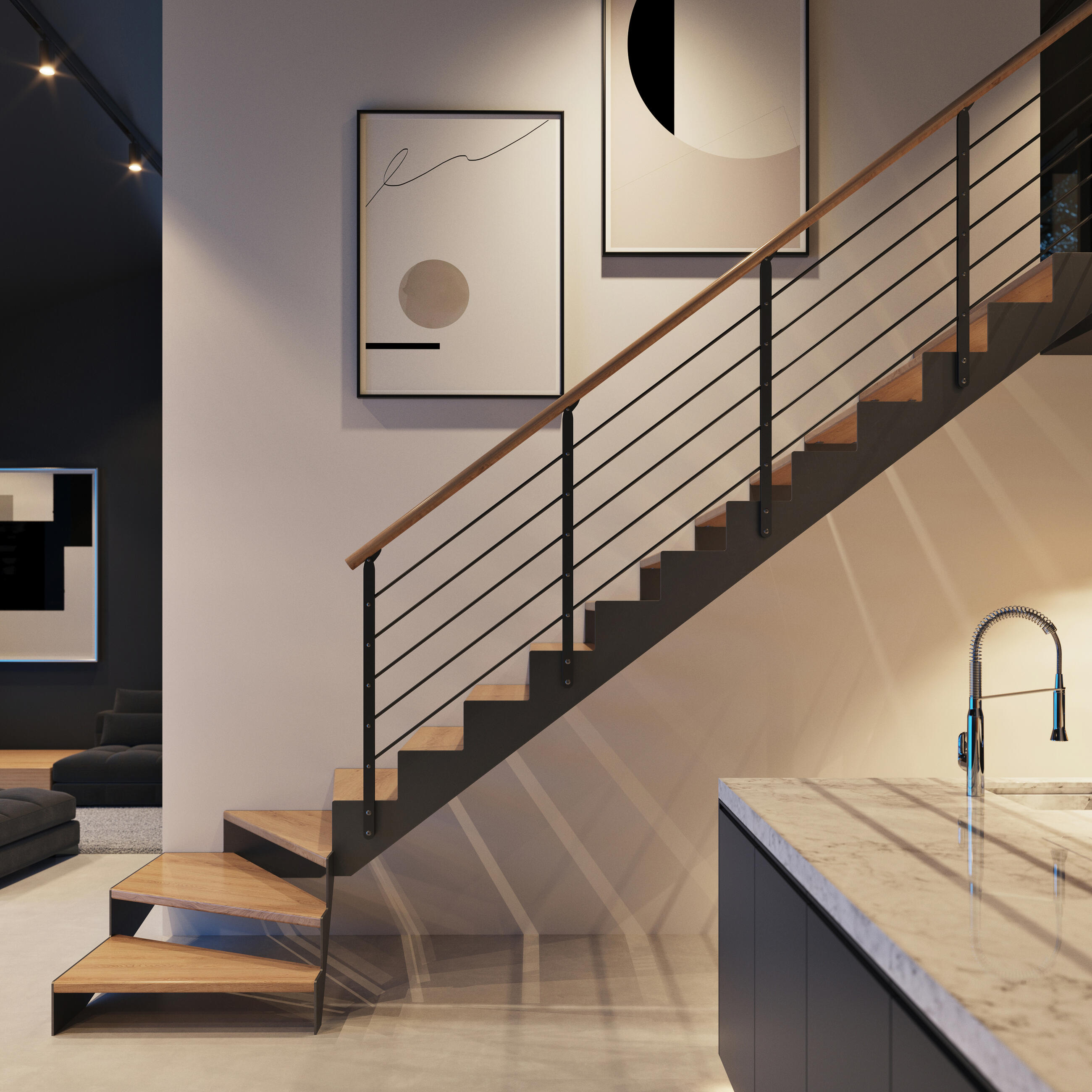 Kombinované bočnicové interiérové schodisko 1030