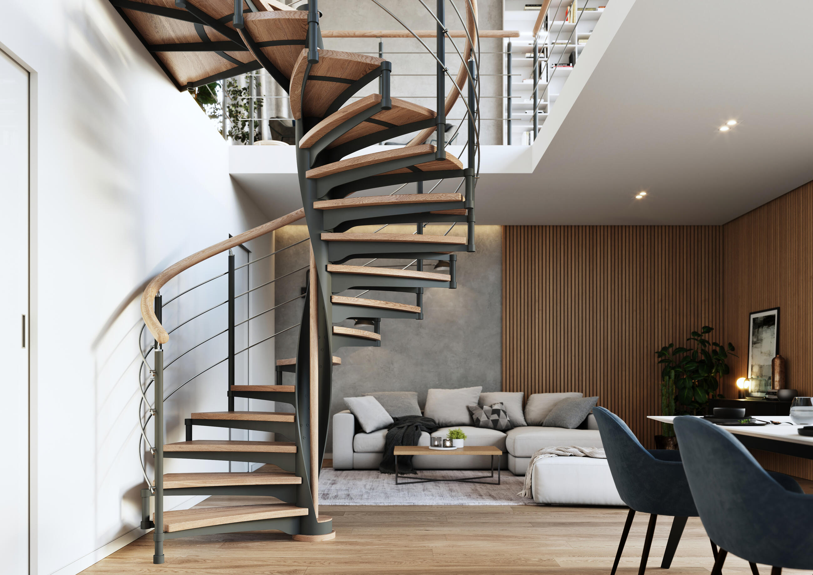 Kombinované interiérové schodisko Shell s kruhovým pôdorysom